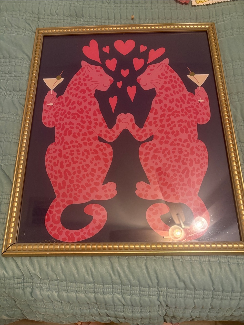 Pink Leopard Duo Wall Art in Gold Frame